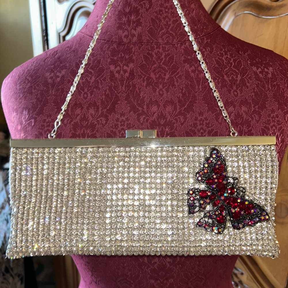 Elegant Silver Rhinestone Butterfly Evening Bag by Isabella Adam’s